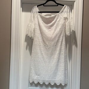 LILLY PULITZER: Lexa Off Shoulder Dress; White Scalloped Shell Lace, S NWT